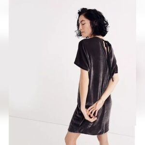 Madewell Velvet Bow-back Tee Dress Dark Metal Grey Size Small